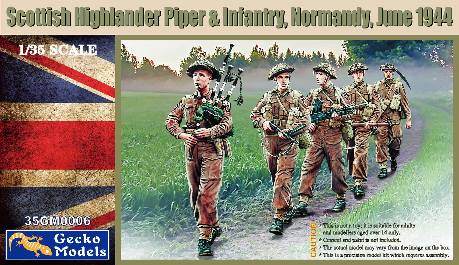 GM35006 Gecko 1/35 Scottish Highlander Piper & Infantry, Normandy, June 1944 Plastic Model Kit Gecko