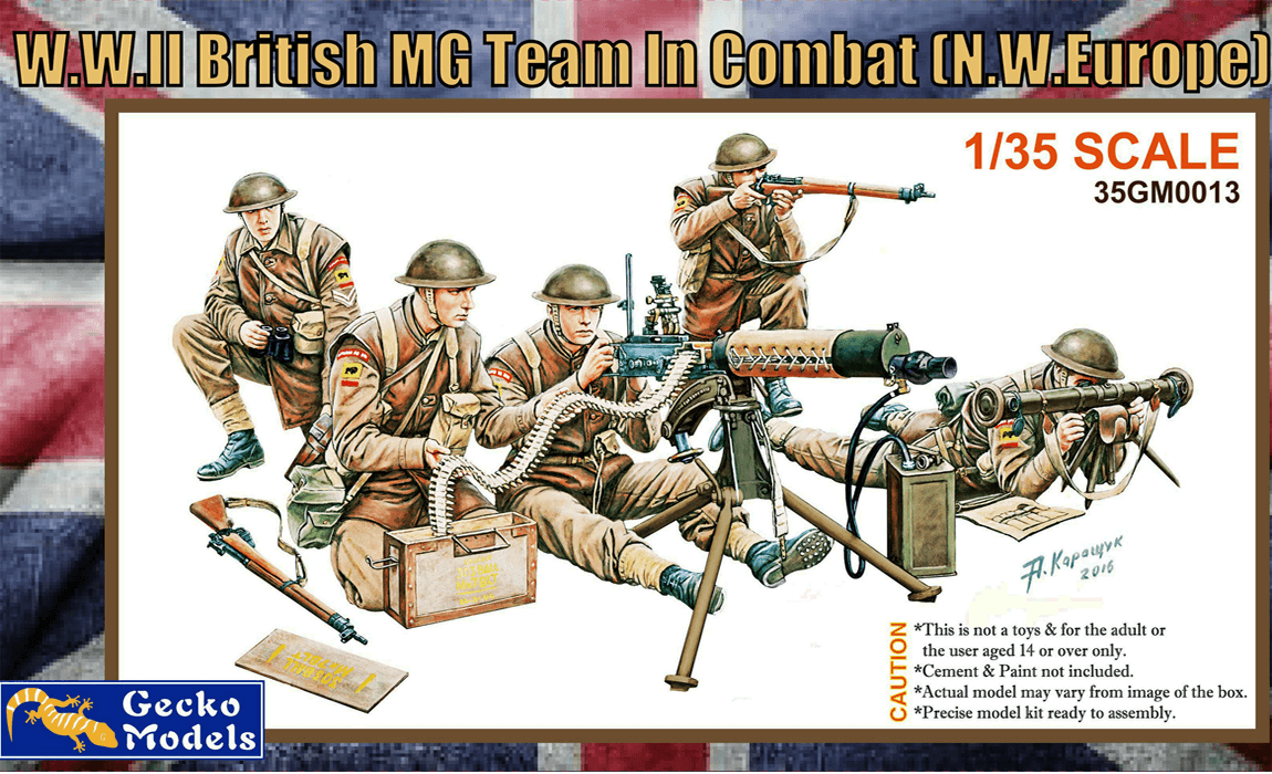 GM35013 Gecko 1/35 W.W.II British MG Team In Combat (N.W. Europe) Plastic Model Kit Gecko