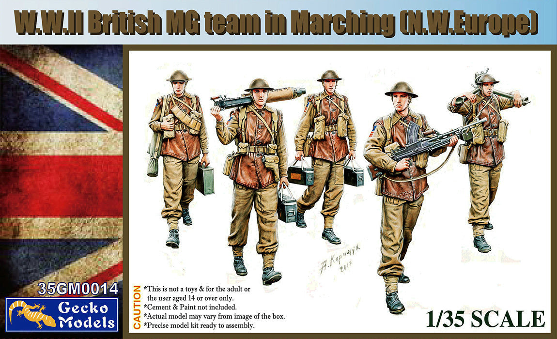 GM35014 Gecko 1/35 W.W.II British MG Team In Marching (N.W. Europe) Plastic Model Kit Gecko
