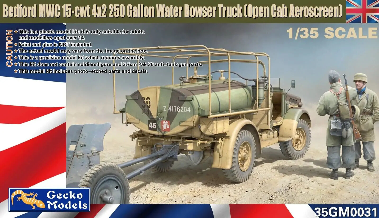 Gecko 1/35 Bedford MWC 15-cwt 4x2 200 Gallon Water Bowser Truck Plastic Model Kit