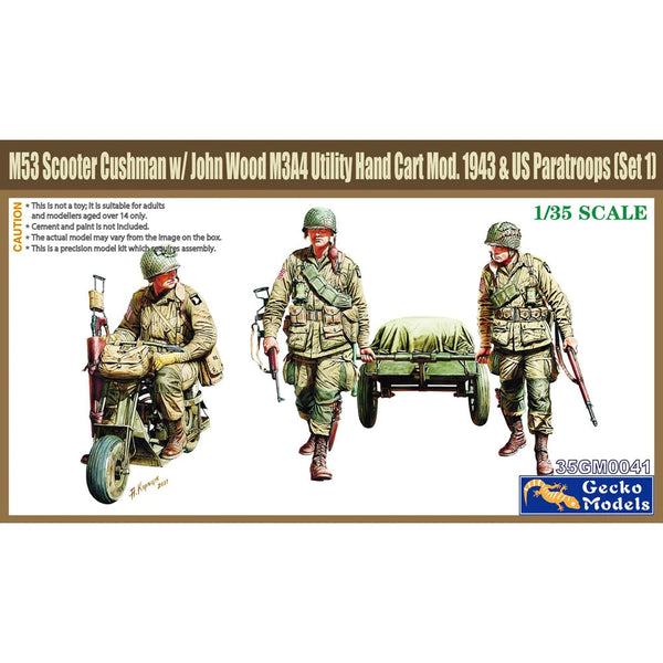 GM35041 Gecko 1/35 M53 Scooter Cushman w-John Wood M3A4 Utility Hand Cart Plastic Model Kit