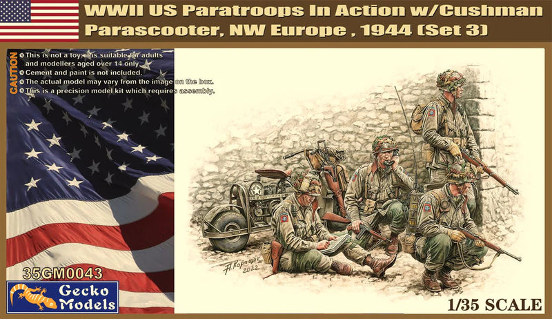 GM35043 Gecko 1/35 US Paratroops In Action w/M53. (Set 3) Plastic Model Kit