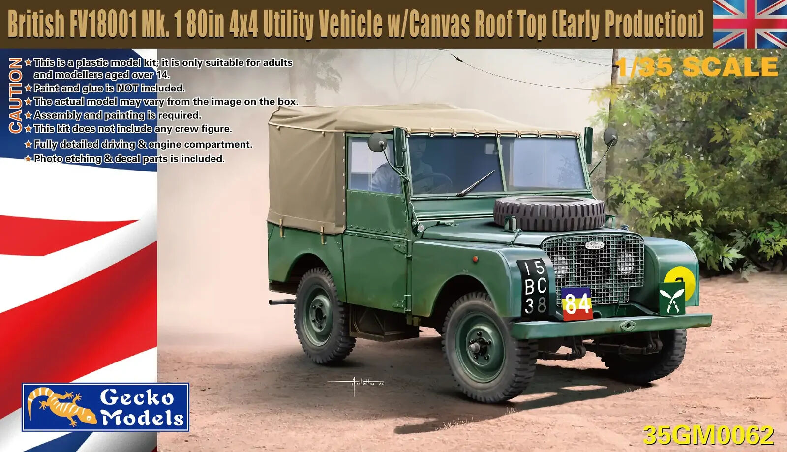 Gecko 1/35 British FV18001 Mk. 1 80in 4x4 Utility Vehicle w-Canvas Roof Top Plastic Model Kit