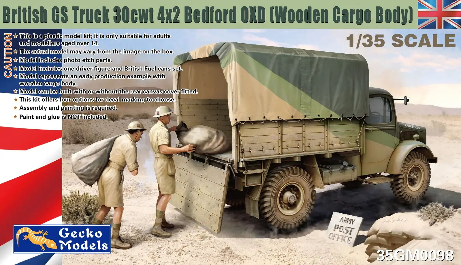 Gecko 1/35 British GS Truck 30cwt 4x2 Bedford OXD[Wooden Cargo Body] Plastic Model Kit