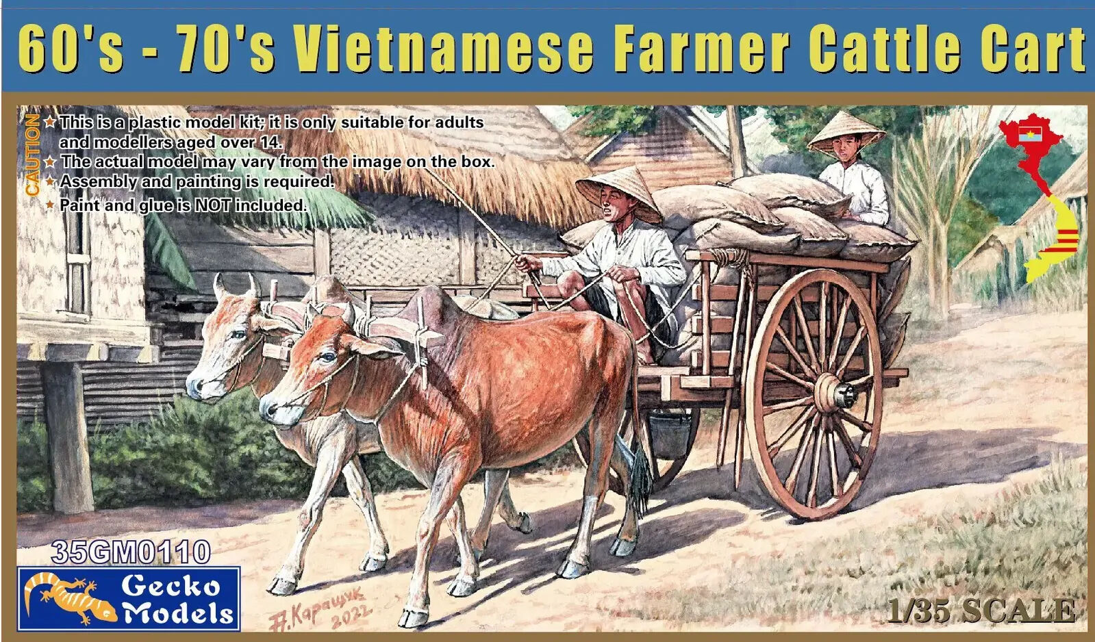 Gecko 1/35 60's - 70's Vietnamese Farmer Cattle Cart Set Plastic Model Kit
