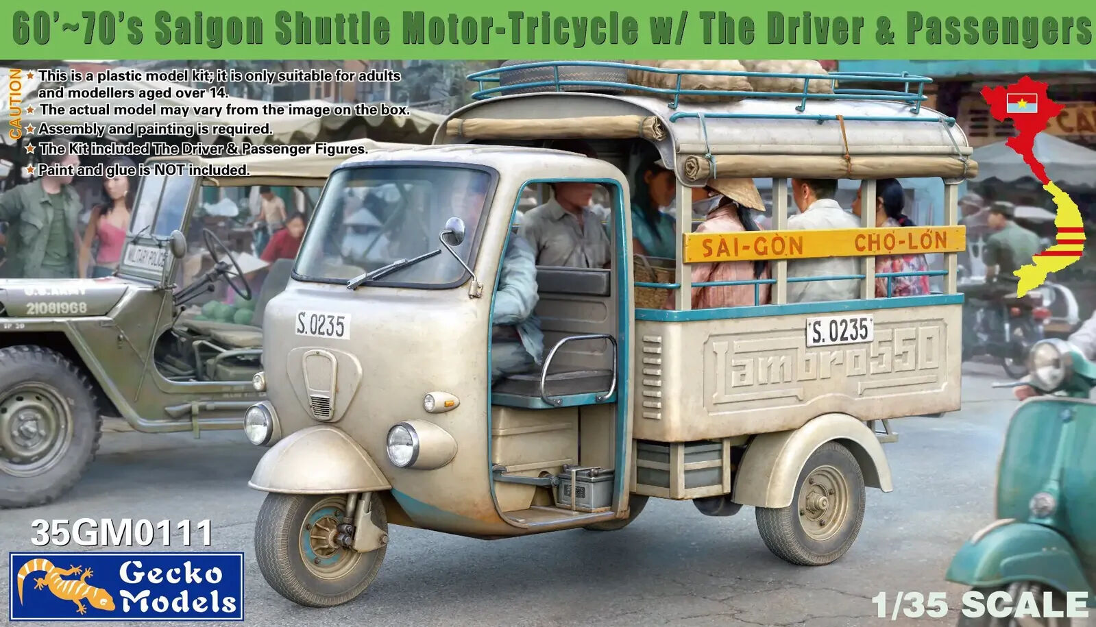 Gecko 1/35 60'~70's Saigon Shuttle Motor-Tricycle Plastic Model Kit