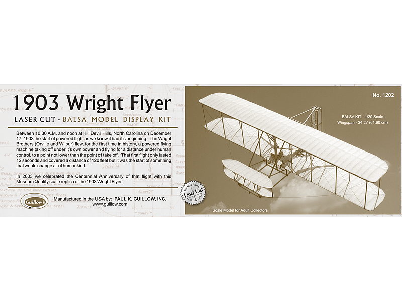 GUI-1202 Guillow's 1903 Wright Flyer Balsa Plane Model Kit Guillows