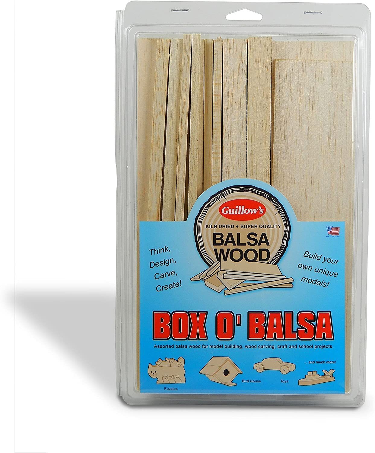 GUI-14 Guillow's Box O'Balsa, Small (random sizes, 1 lb box) Accessories Pack Guillows