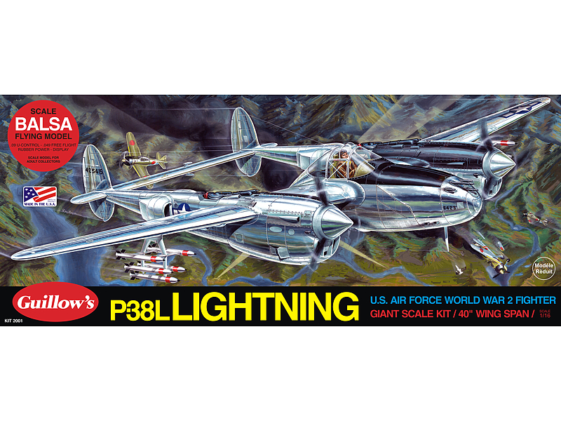GUI-2001 Guillow's P-38 Lightning Balsa Plane Model Kit Guillows