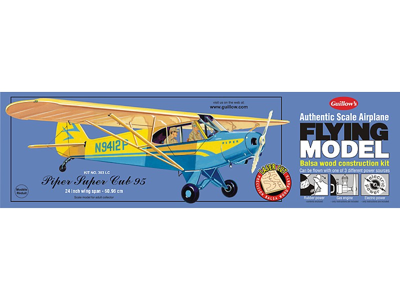 GUI-303LC Guillow's Piper Cub 95 - Laser Cut Balsa Plane Model Kit Guillows