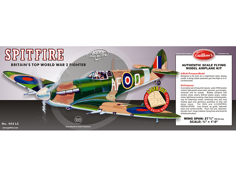 GUI-403LC Guillow's Spitfire - Laser Cut Balsa Plane Model Kit Guillows