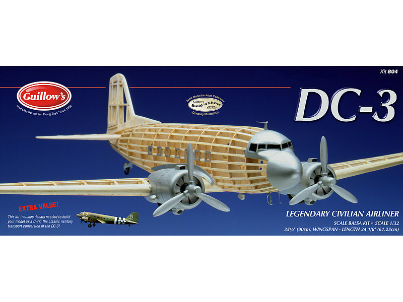 GUI-804 Guillow's Douglas DC-3 Balsa Plane Model Kit Guillows