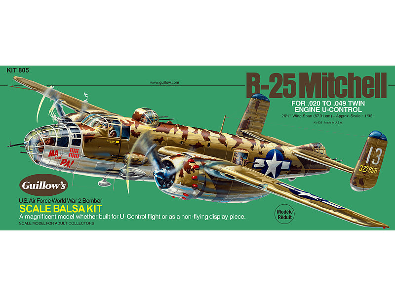 GUI-805 Guillow's B25 Mitchell Balsa Plane Model Kit Guillows