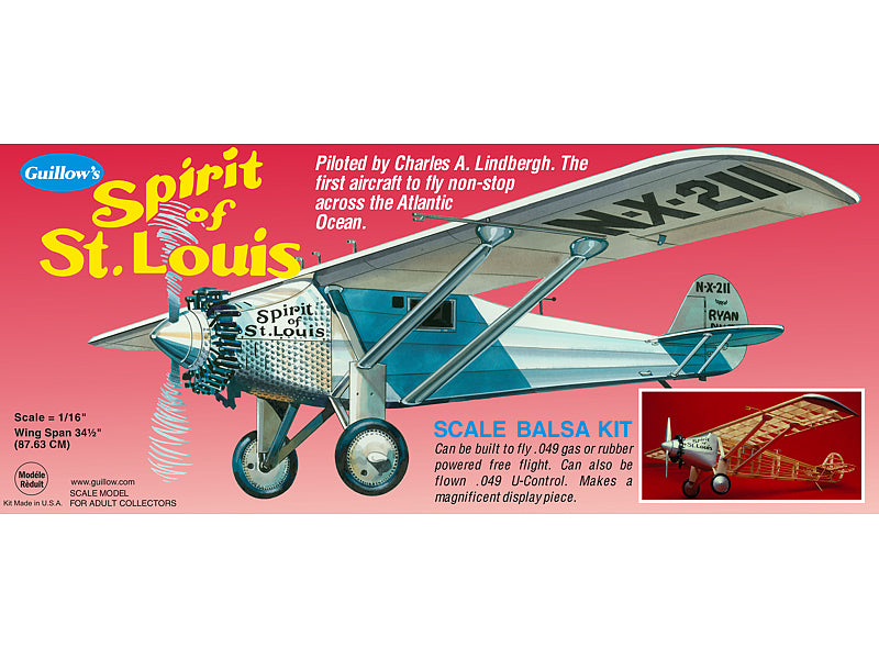GUI-807 Guillow's Spirit of St. Louis Balsa Plane Model Kit Guillows
