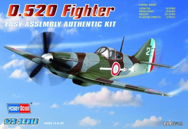 HB80237 HobbyBoss 1/72 French D.520 Fighter Plastic Model Kit [80237] HobbyBoss