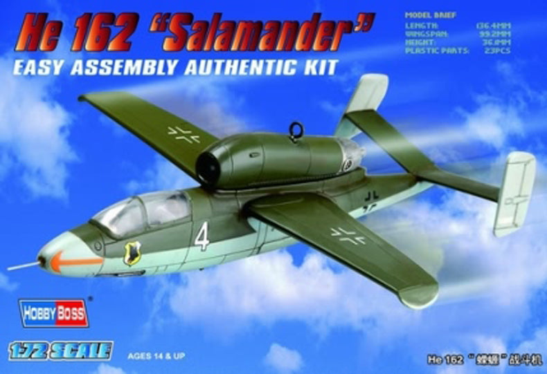 HB80239 HobbyBoss 1/72 He162 Salamander Plastic Model Kit [80239] HobbyBoss