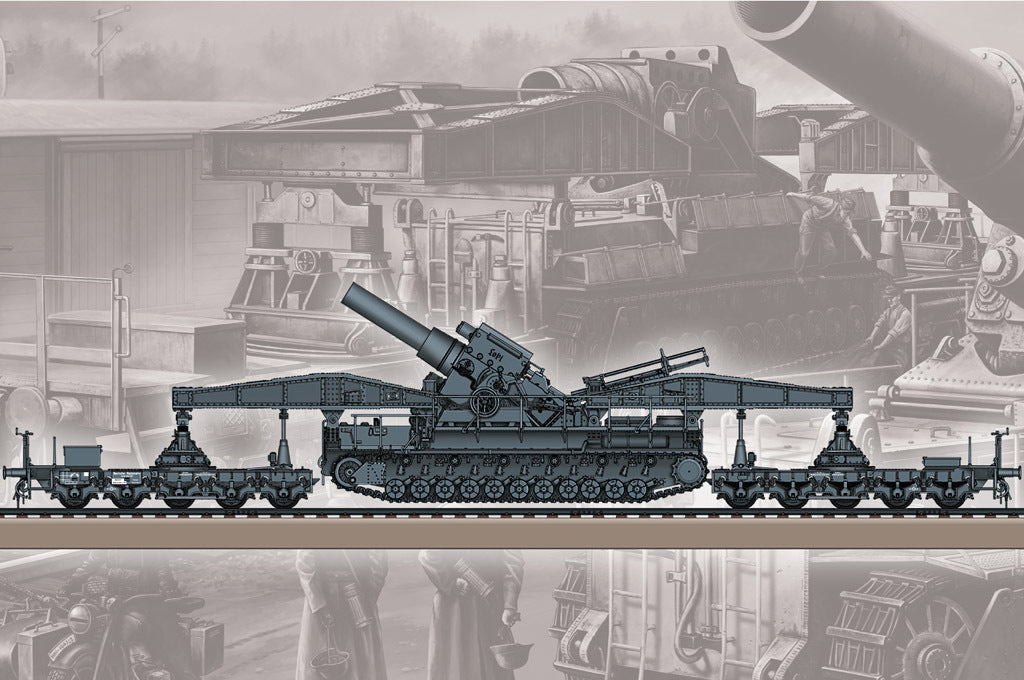 HB82961 HobbyBoss 1/72 German KARL-Geraet 040/041 on Railway Transport Carrier Plastic Model Kit [82961] HobbyBoss
