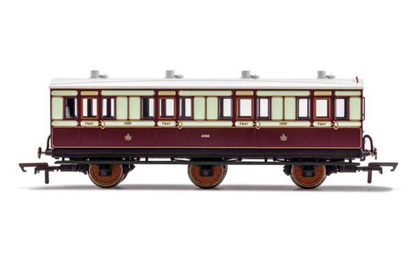 R40119 HORNBY LNWR 6 WHEEL COACH 1ST CLASS FITTED LIGHTS 1889 - ERA 2