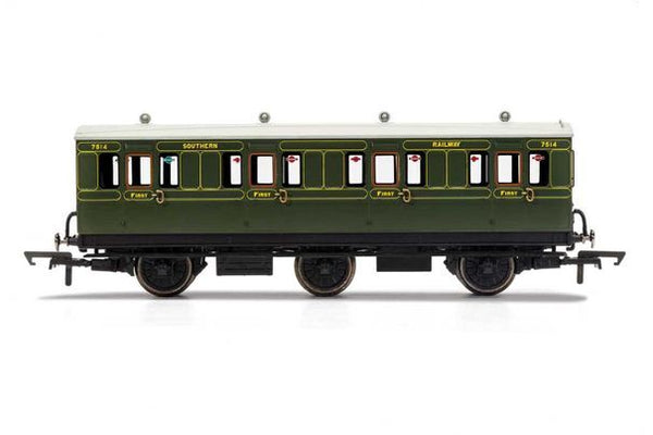 R40131 HORNBY SR 6 WHEEL COACH 1ST CLASS FITTED LIGHTS 7514 - ERA 3