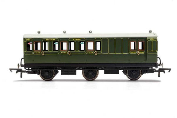 R40134 HORNBY SR 6 WHEEL COACH BRAKE 3RD CLASS FITTED LIGHTS 3750 - ERA 3