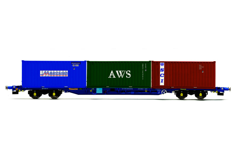 R60131 HORNBY TOUAX KFA CONTAINER WAGON WITH 3 X 20 CONTAINERS - ERA 11