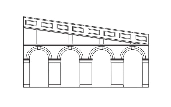 R7374 HORNBY HIGH STEPPED ARCHED RETAINING WALLS X 2 (RED BRICK)