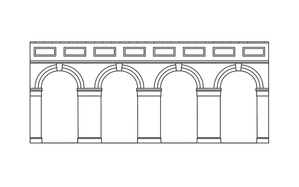 R7384 HORNBY MID LEVEL ARCHED RETAINING WALLS X2 (RED BRICK)