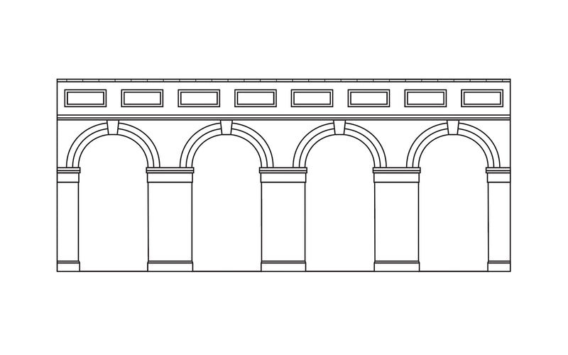 R7384 HORNBY MID LEVEL ARCHED RETAINING WALLS X2 (RED BRICK)