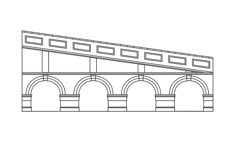 R7386 HORNBY MID STEPPED ARCHED RETAINING WALLS X2 (RED BRICK)