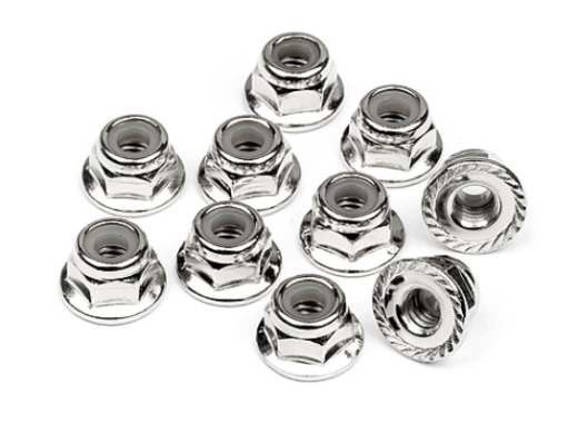 HPI-103729 HPI Serrated Flange Lock Nut M4 (Silver/10Pcs) [103729]