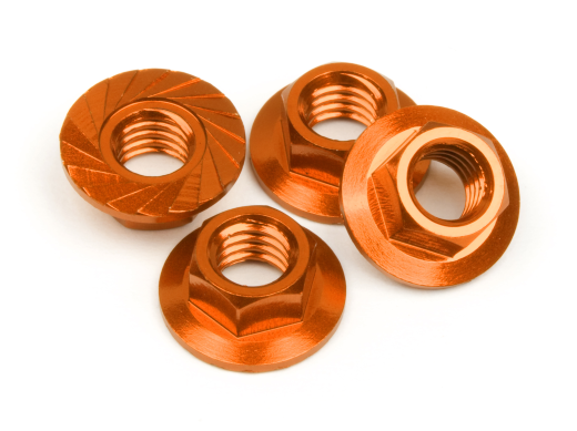 HPI-87267 HPI Serrated Flange Nut M4 (Orange/4Pcs) [87267]