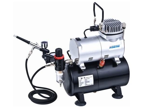 HSENG AIR COMPRESSOR WITH HOLDING TANK KIT (INCLUDES HOSE & HS-80 AIRBRUSH) [AS186K]