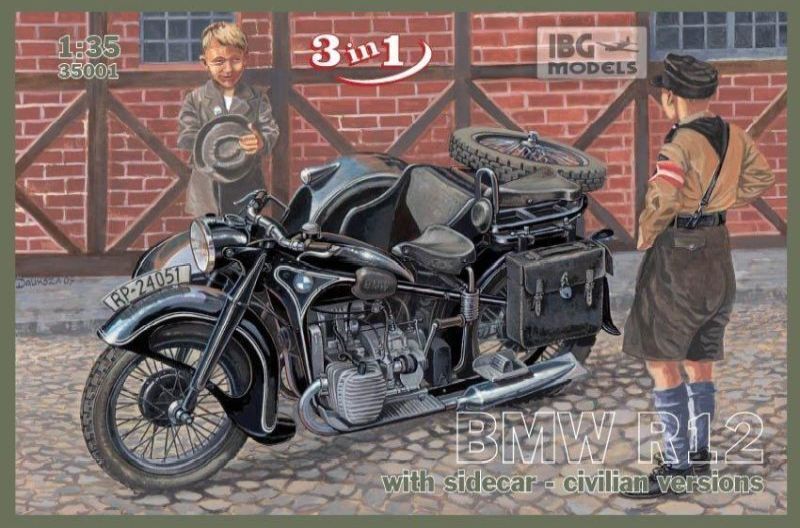 IBG35001 IBG 1/35 BMW R12 with sidecar - civilian version (3 in 1) Plastic Model Kit [35001] IBG Models
