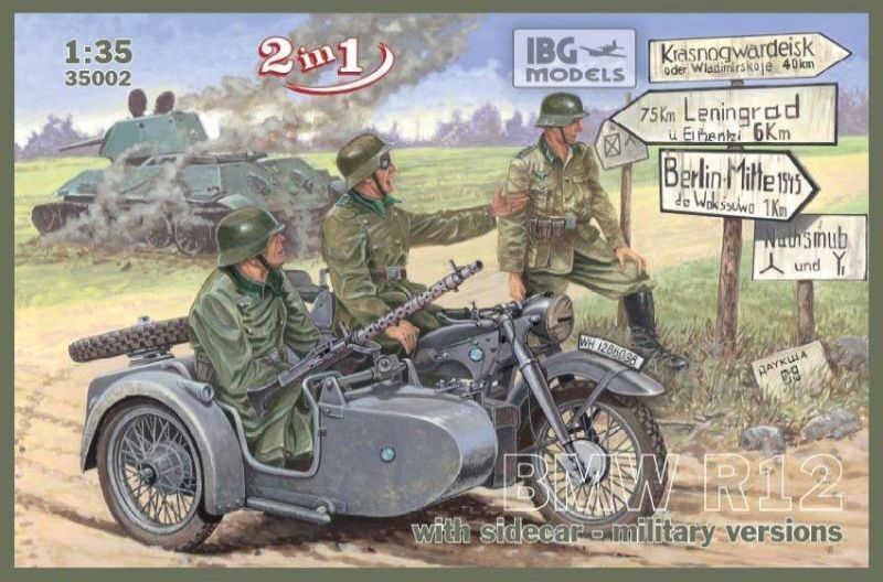 IBG35002 IBG 1/35 BMW R12 with sidecar - military version (2 in 1) Plastic Model Kit [35002] IBG Models