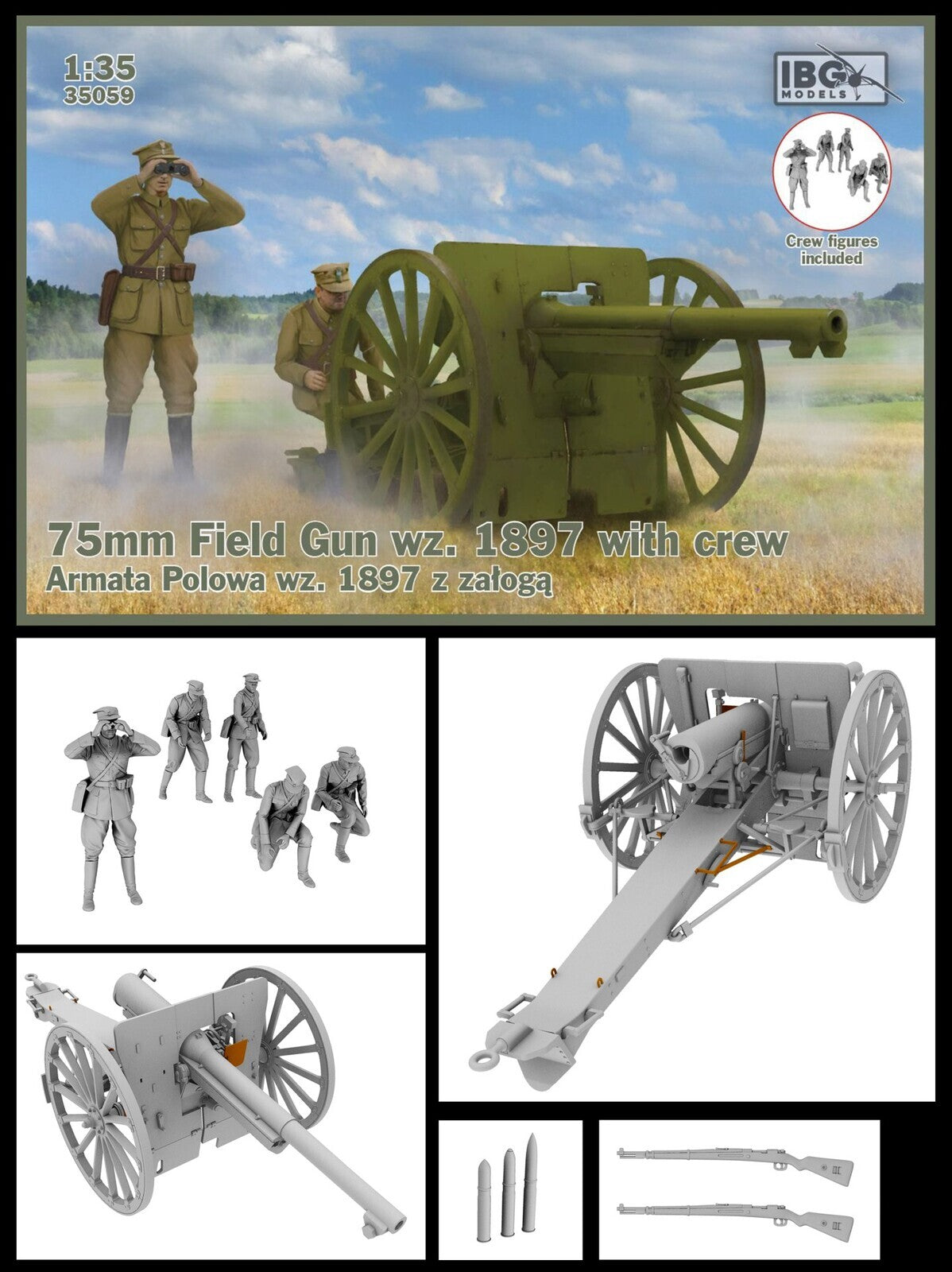 IBG35059 IBG 1/35 75mm Field Gun wz. 1897 with Polish Artillerymen figures Plastic Model Kit [35059] IBG Models