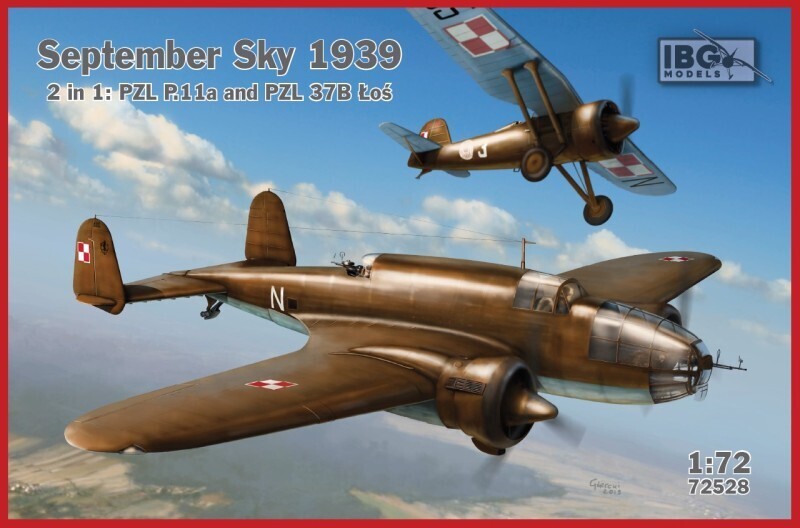IBG72528 IBG 1/72 September Sky 1939: 2 in 1 PZL P.11a and PZL 37B Los Plastic Model Kit [72528] IBG Models