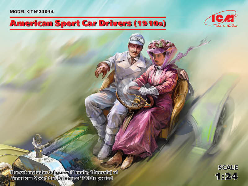 ICM 1/24 American Sport Car Drivers (1910s) (1 male 1 female Figures) Plastic Model Kit