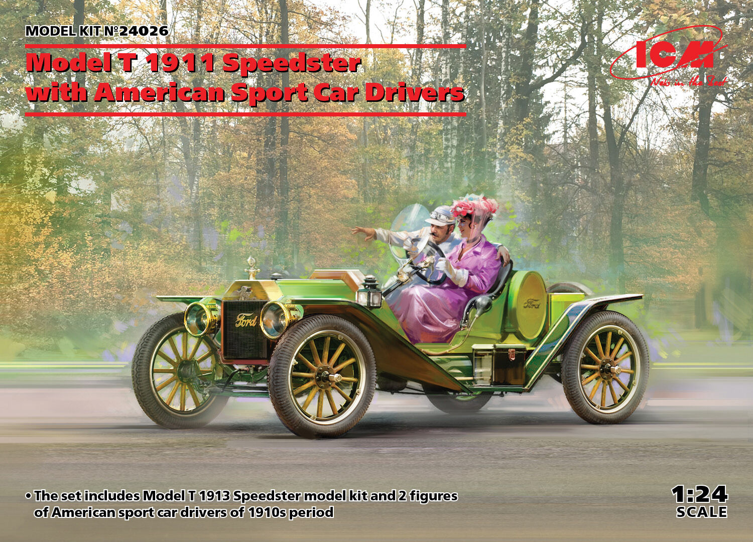 ICM 1/24 Model T 1913 Speedster with American Sport Car Drivers Plastic Model Kit
