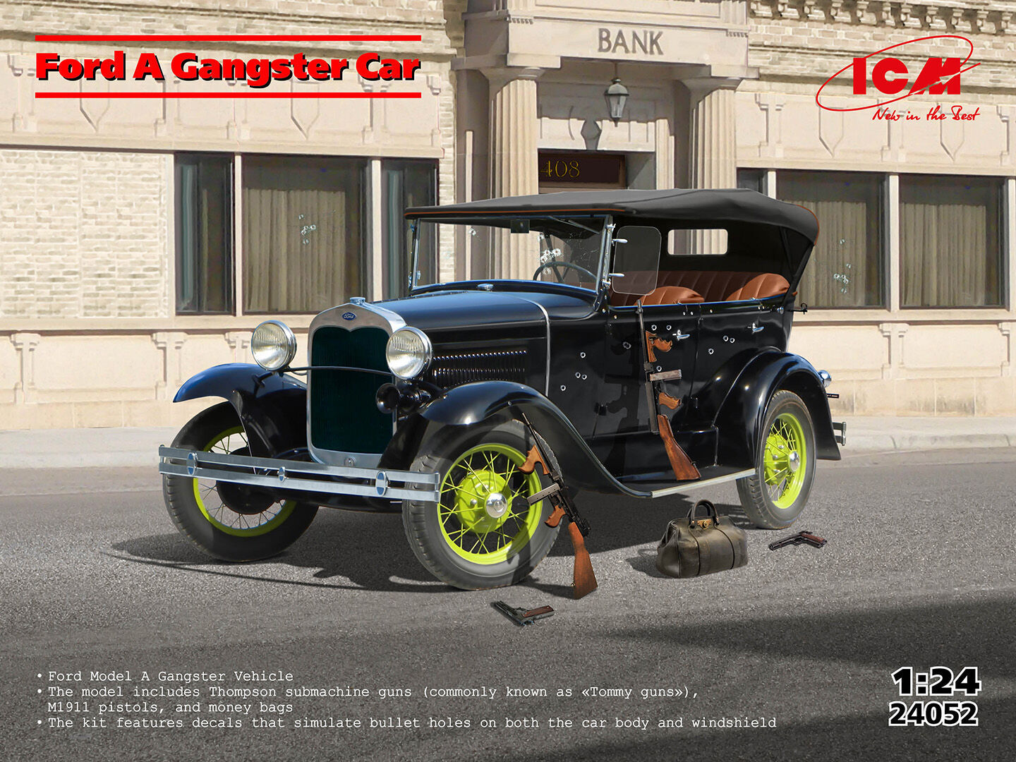 ICM 1/24 Ford A Gangster Car Plastic Model Kit