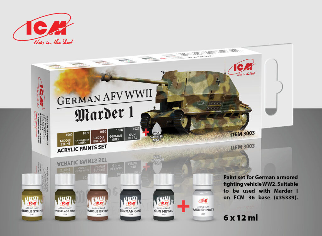 ICM Acrylic Paint Set: German AFV WW2 (Marder I) - 6 Colours