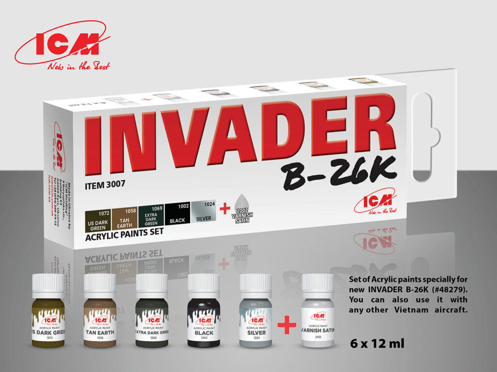 ICM Acrylic Paint Set: Invader B-26K and other Vietnam aircraft - 6 Colours