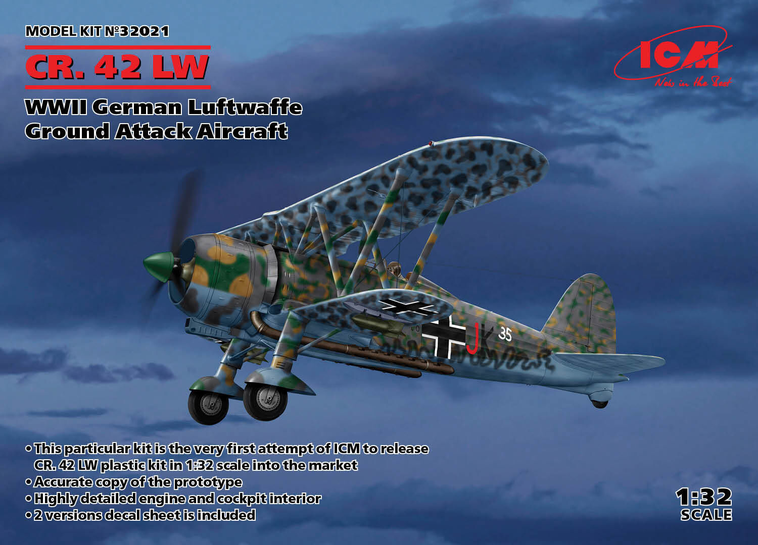 ICM 1/32 CR. 42 LW WWII German Luftwaffe Ground Attack Aircraft Plastic Model Kit
