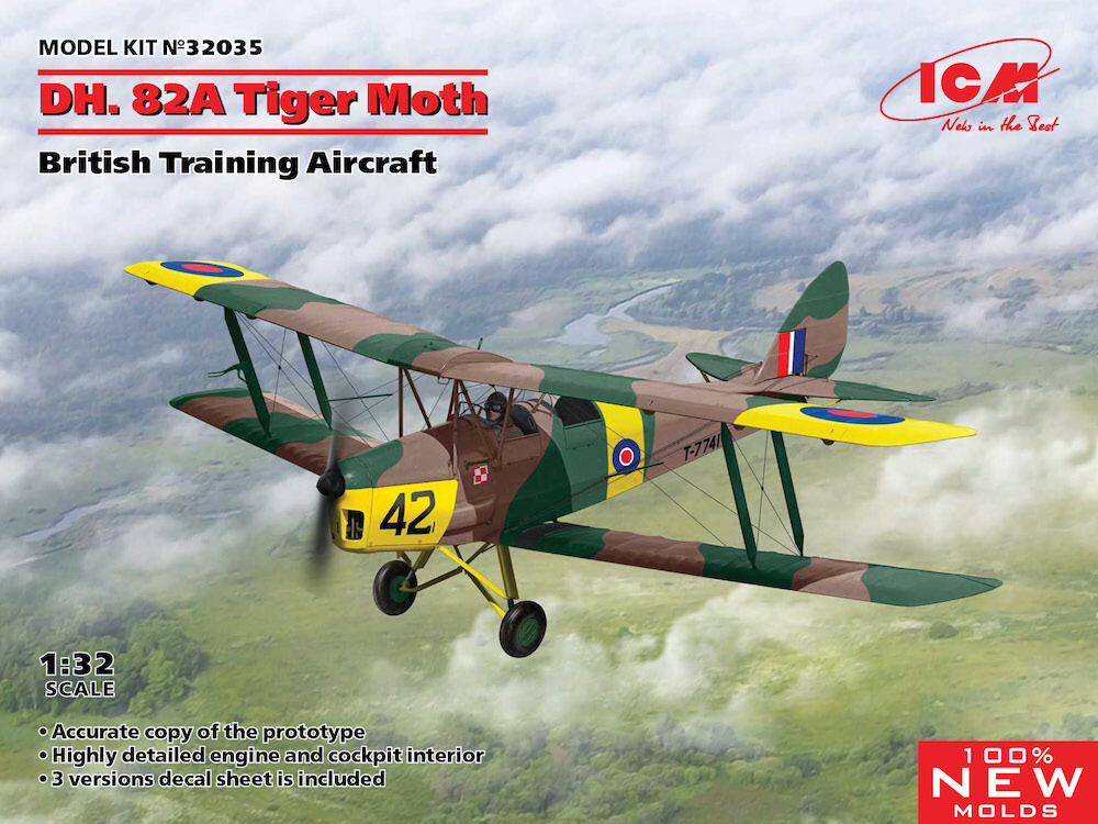 ICM 1/32 D.H. 82A Tiger Moth British Training Aircraft Plastic Model Kit*Aust Decals*