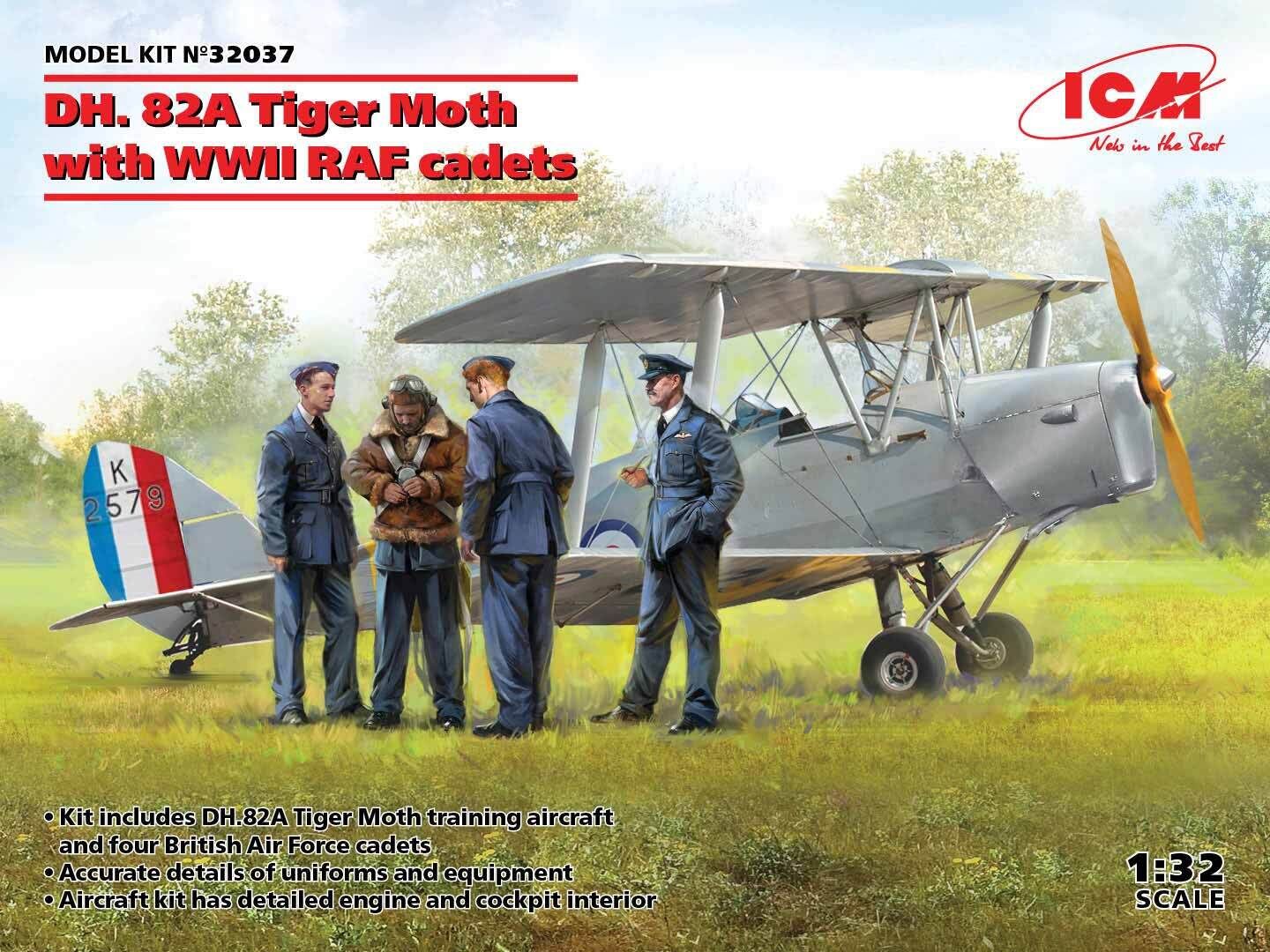 ICM 1/32 DH. 82A Tiger Moth with WWII RAF cadets Plastic Model Kit*Aust Decals*