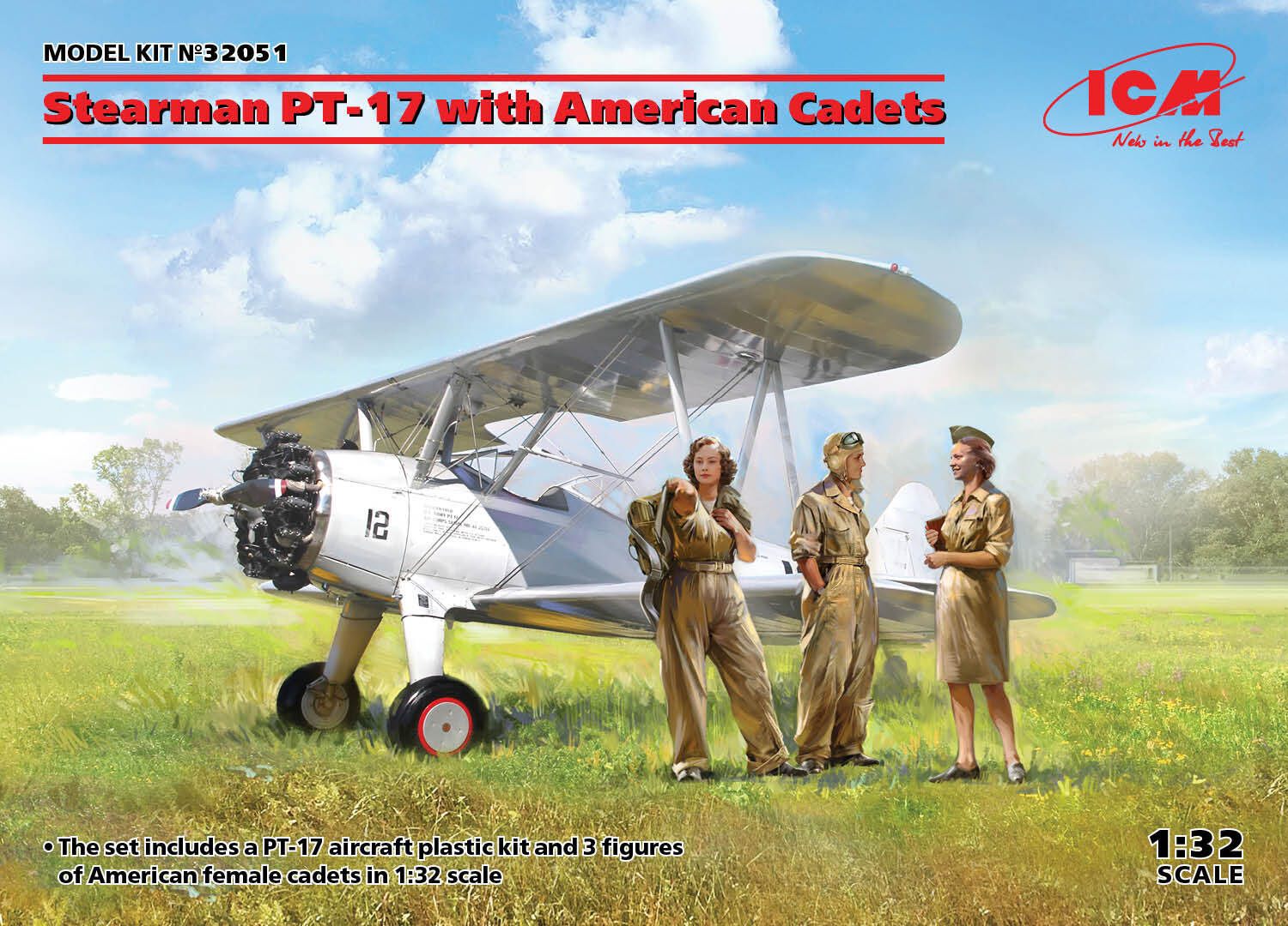 ICM 1/32 Stearman PT-17 with American Cadets Plastic Model Kit