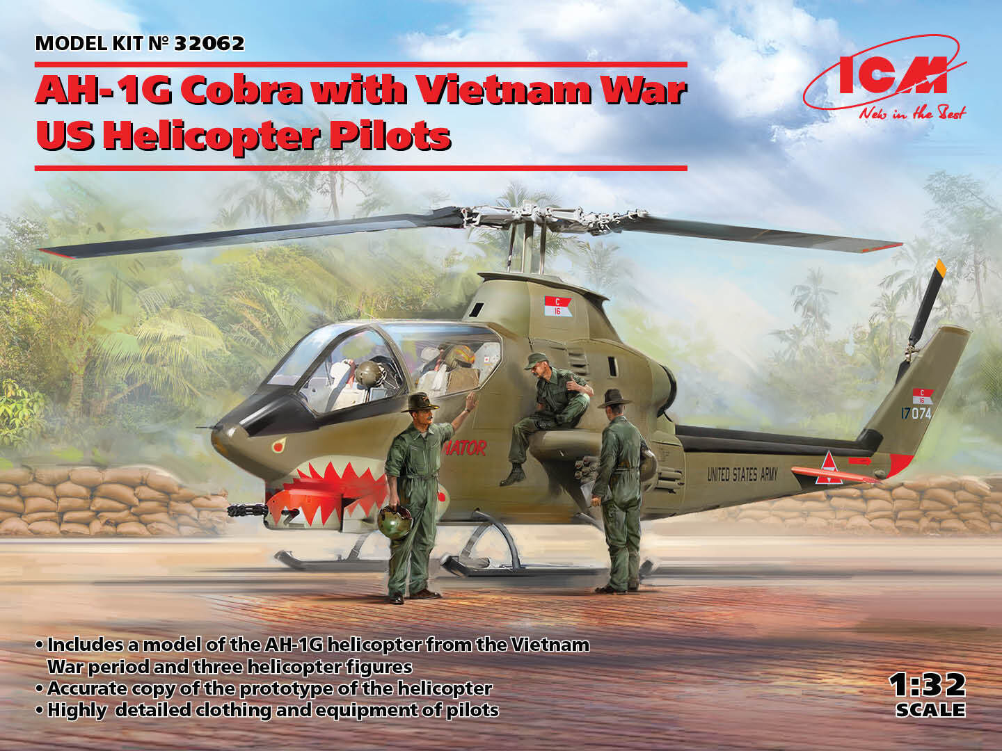 ICM 1/32 AH-1G Cobra with Vietnam War US Helicopter Pilots Plastic Model Kit