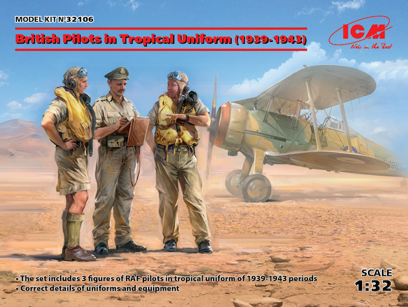 ICM 1/32 British Pilots in Tropical Uniform (1939-1943) (3 Figures) Plastic Model Kit