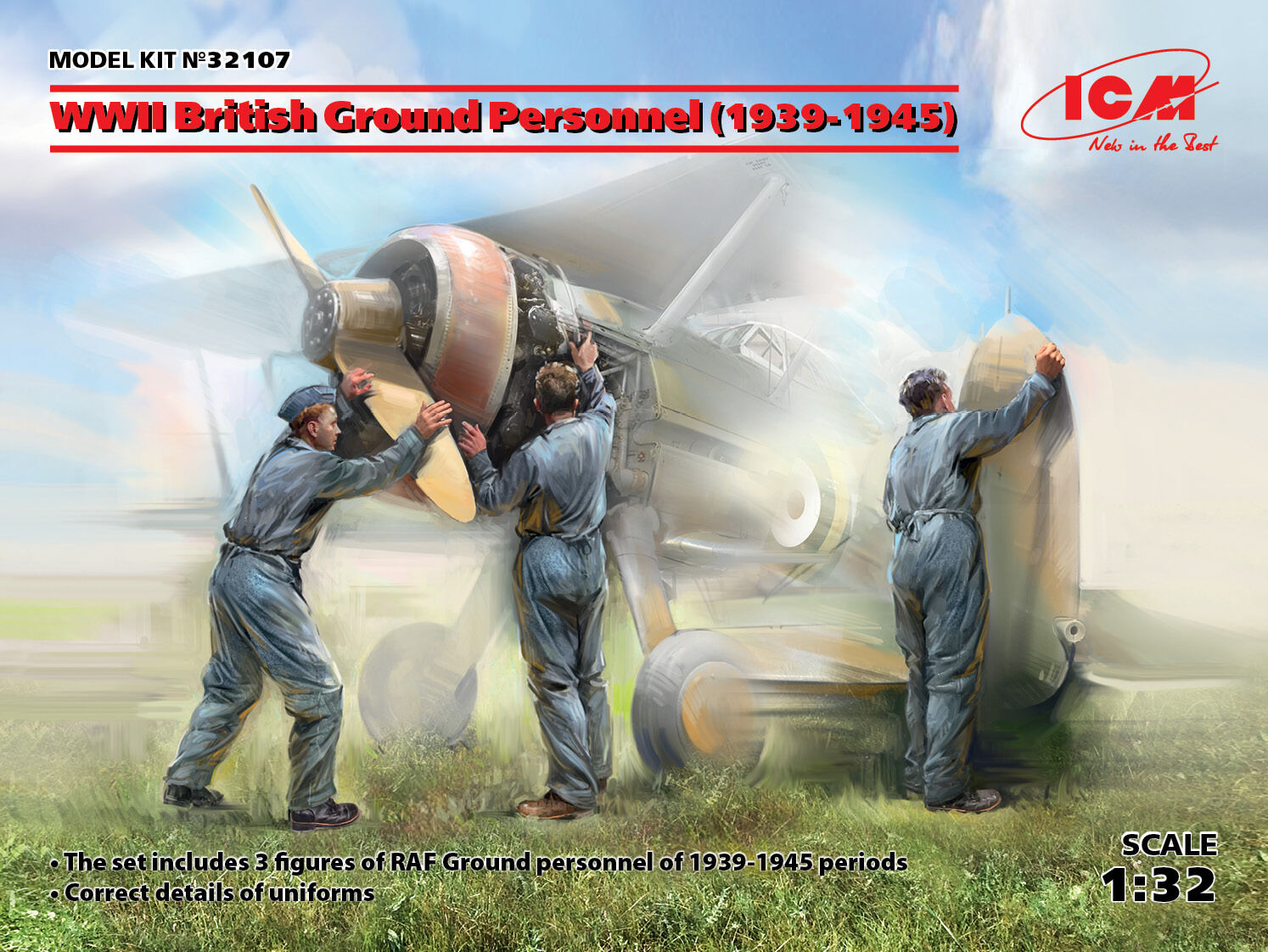 ICM 1/32 WWII British Ground Personnel (1939-1945) (3 Figures) Plastic Model Kit