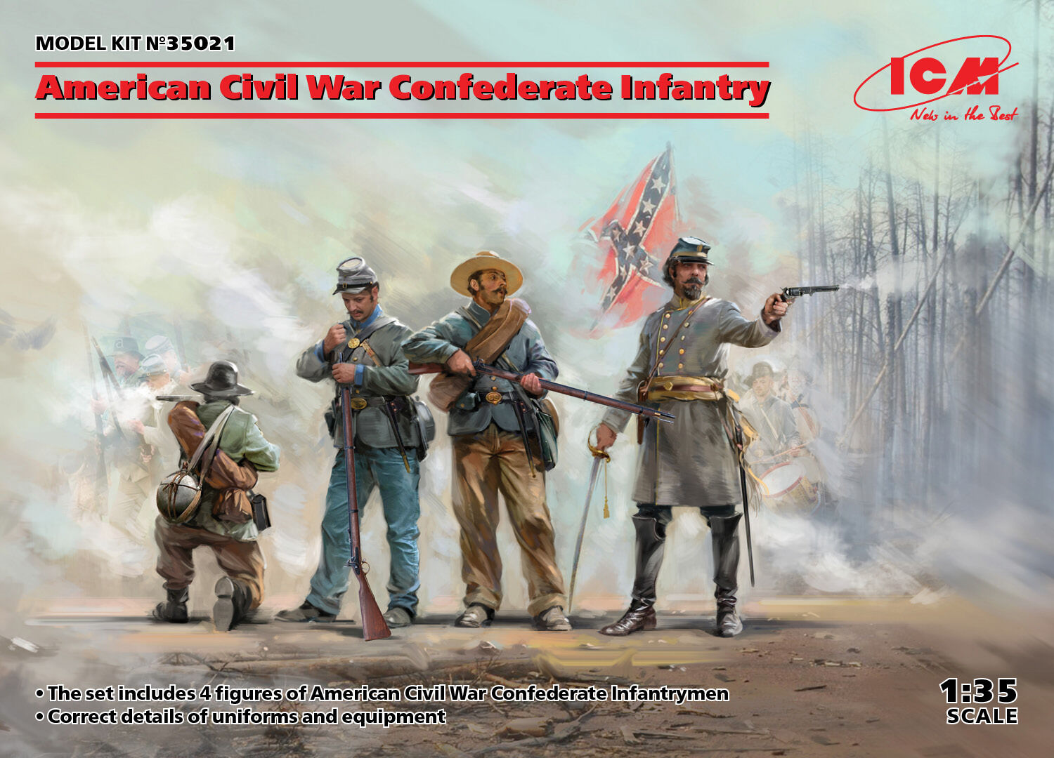 ICM 1/35 American Civil War Confederate Infantry. Set #1 Plastic Model Kit