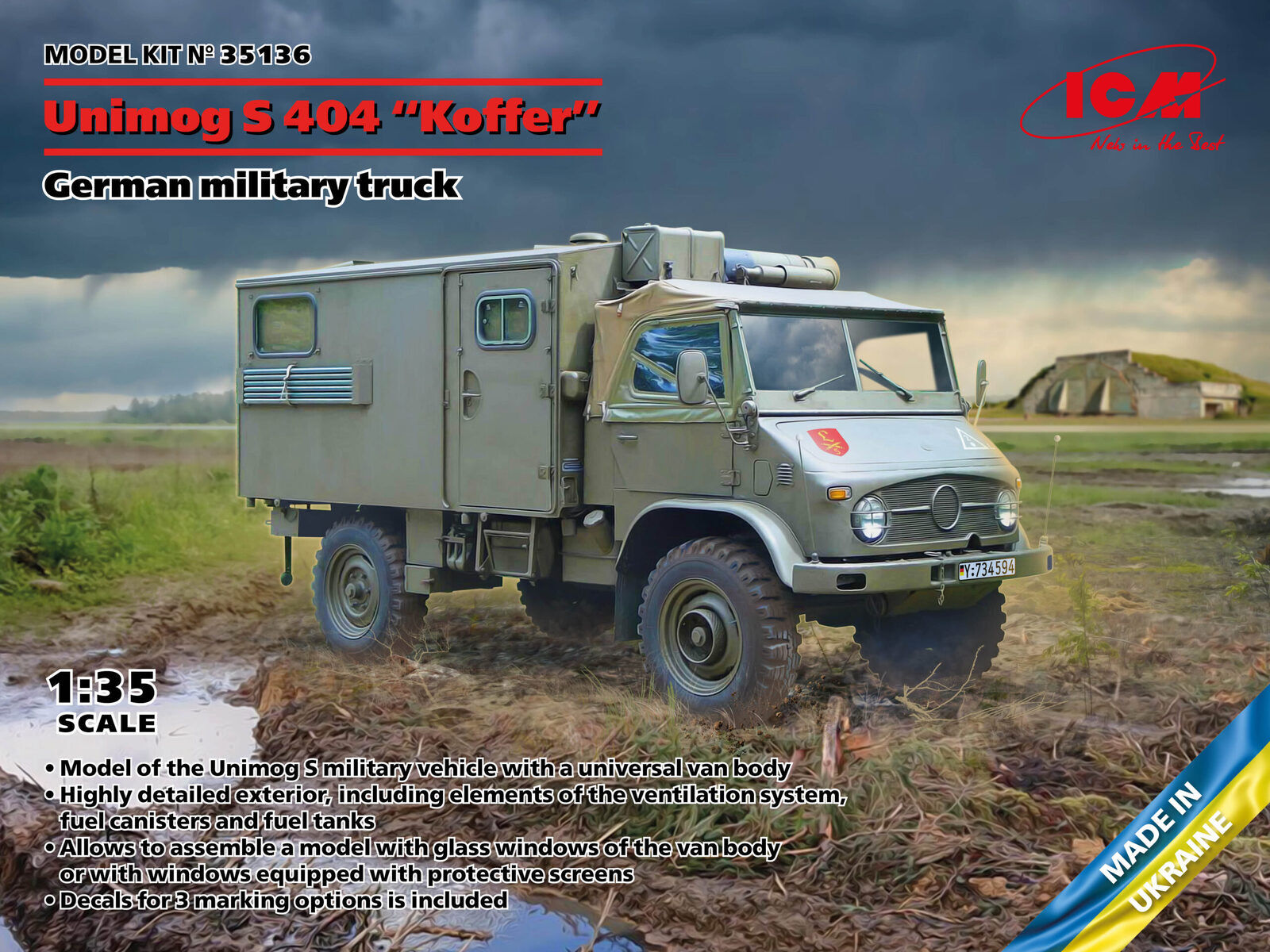 ICM 1/35 Unimog S 404 with box body German military truck Plastic Model Kit